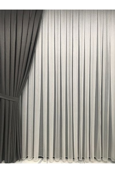 Taç Background Curtain Linen Anthracite Medium Close Pleat 1/2.5