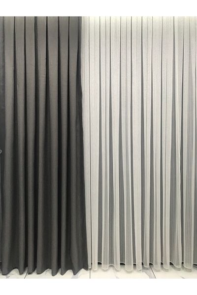 Taç Background Curtain Linen Anthracite Medium Close Pleat 1/2.5