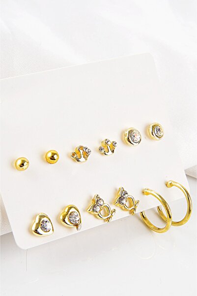 EUROMODA مجموعة من 12 حلقًا بتصميم تاج على شكل بومة وقلب وأقراط دائرية وسوليتير