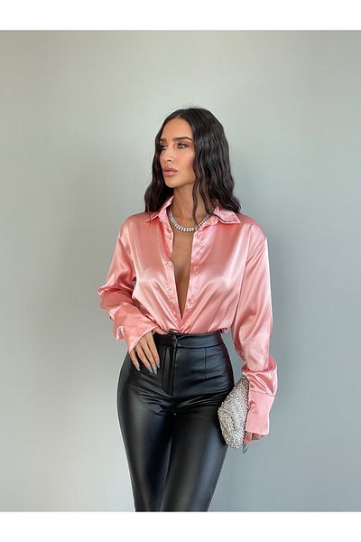 LB Laluna Butik Γυναικείο σατέν πουκάμισο
