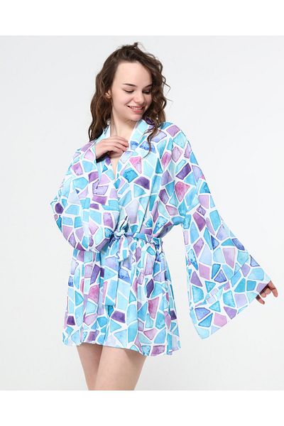 Bolder Kimono cu model geometric albastru Naomi
