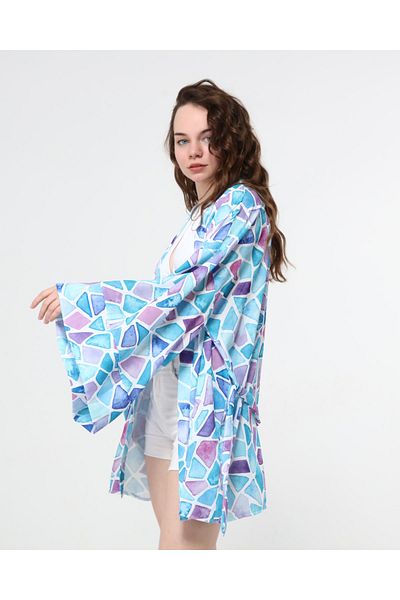 Bolder Kimono cu model geometric albastru Naomi