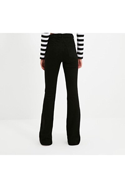 LİMABEL İspanyol Paça Jeans Solmaz Siyah İspanyol Jeans Yüksek Bel Kot Pantolon