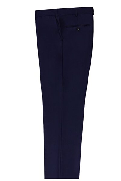 Varetta Men's Navy Blue Polyviscon Slim Fit Fabric Trousers