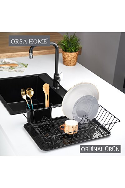 ORSA HOME 955 Mat Siyah Tek Katlı Kaşıklıklı Bulaşıklık - Tabaklık