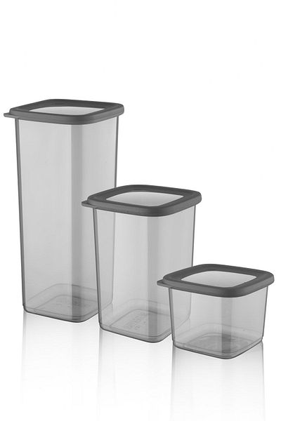 Nandy Home Set of 12 Labeled, Unbreakable Square Food Storage Container Anthracite X4 1.75 Lt/1.2 Lt/0.5 Lt