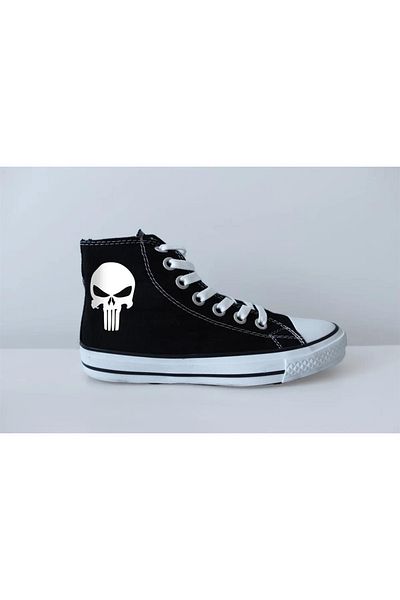 Touz Unisex Black Canvas Shoes - Punisher Printed