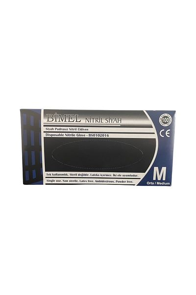 Bimel Black Nitrile Gloves Powder Free (m) 100 Pack 3 Pieces