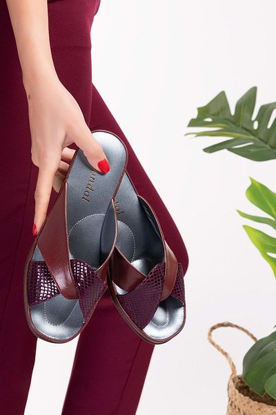 Gondol Papuci de casă eleganti din piele naturală Blc.005 - șarpe roșu claret - 36