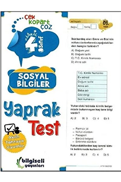 Bilgiseli Yayınları Bilgiseli Yayın 4.sınıf Sosyal Bilgiler Yaprak Test