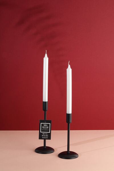 mba decor metal bending art 2'li ( Ikili ) Düz Ayak Siyah Şamdan Mumluk Dekor...