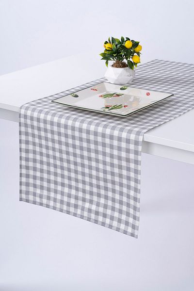 ALTINPAMUK Λινό Runner Stain Resistant Ύφασμα Gingham Grey 40x140