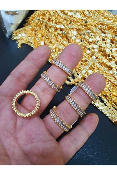 barisiva gold 22 Ayar Altın Kaplama Tamtur Baget Zirkon Taşlı Şık Yüzük