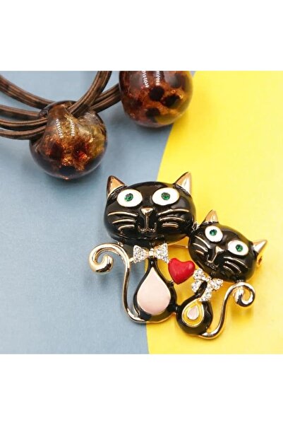 ESJ Sevimli Kedi Aşık Çifti Kadın Broş Ebat: 3*5,5 Cm