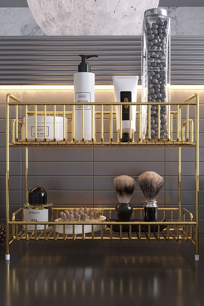 boz concept home Organizator de bucătărie de aur cu 2 niveluri de blat Suport pentru condimente Organizator de baie de blat