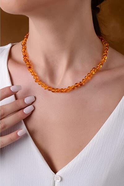 Amberistan Yetişkin Bal Rengi Kehribar Kolye - Sertifikalı, Orijinal 45cm - Y...