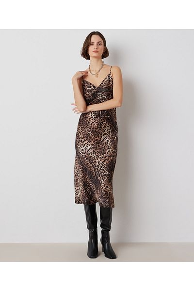 İpekyol Leopard Pattern Strappy Dress