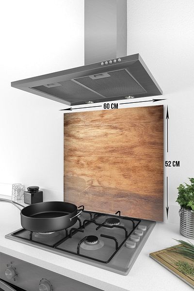 Decorita Protector de spate pentru aragaz din sticla |   Aspect din lemn |   52 cm X 60 cm