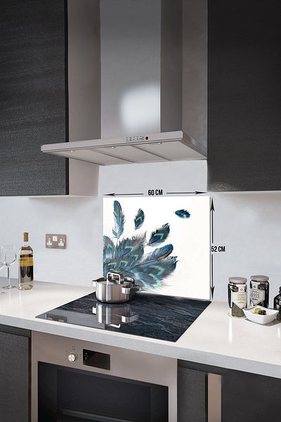 Decorita Protector de spate pentru aragaz din sticla |   Model de plume |   52 cm X 60 cm