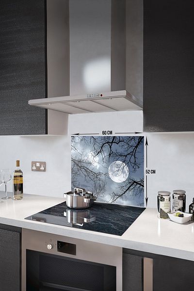 Decorita Protector de spate pentru aragaz din sticla |   Model de noapte |   52 cm X 60 cm