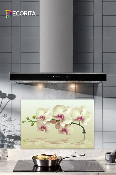 Decorita Protector de spate pentru aragaz din sticla |   Orhidee cremă |   40 cm X 60 cm