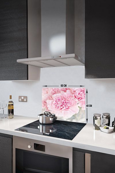 Decorita Protector de spate pentru aragaz din sticla |   Crizantema roz |   40 cm X 60 cm