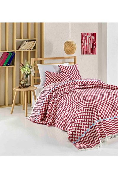 KARAKRAL Red Checkerboard Patterned Single Jacquard Pique