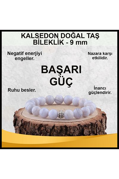 OSMANLI DEĞERLİ TAŞ 9 Mm Chalcedony Natural Stone Bracelet - Certified - B863