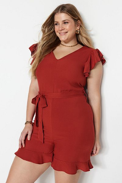 Trendyol Curve Brauner, gewebter Overall mit Gürtel TBSSS22TU0184