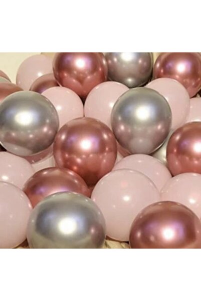 Çemrek Süs Parti Krom Rose Krom Gümüş Ve Makaron Pembe Balon 12 Inç 20 Adet