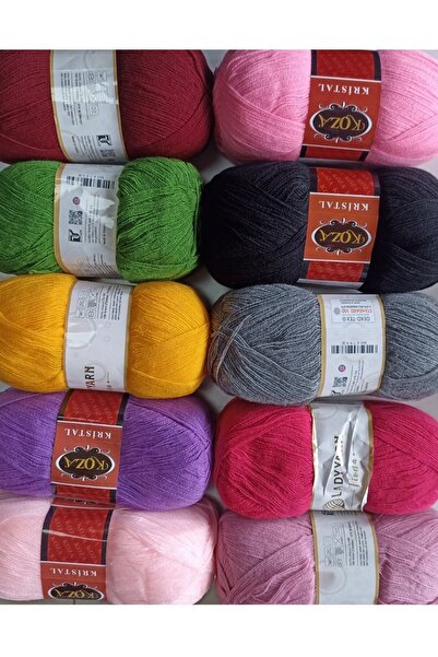 hobim42 Kristal Lif Iplik Seti 10x100 Gram 10 Farklı Renk Lif Iplik Seti 1 Kg