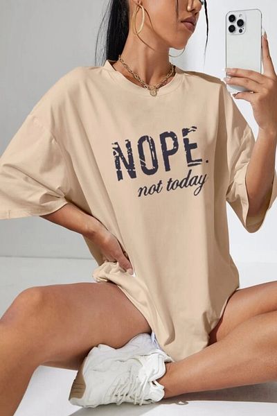 AMMA Μπλουζάκι Unisex Beige Nope Printed Oversize