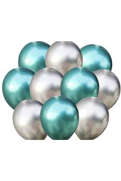 Çemrek Süs Parti Green Silver 5 Inch Mini Size Chrome Balloon 20 Pieces