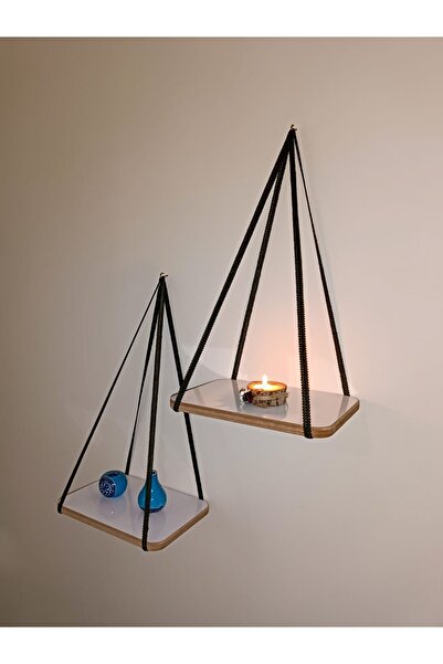 Fahrettin Küçük Duvar Rafı Ipli Mumluk Şeritli Raf Kitaplık Aksesuar Rafı Ana...