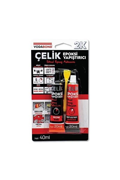 Genel Markalar Vodaband 20ml+20ml Çelik Epoksi Yapıştırıcı Siyah+beyaz Reçine...