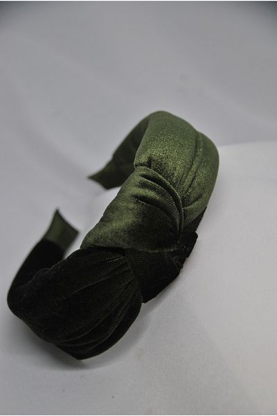 LavinbyNurten Khaki Green Velvet Fabric Single Braid Women's Hair Crown Accessory