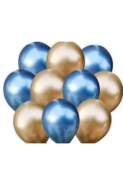 Çemrek Süs Parti Blue Gold 5 Inch Mini Chrome Balloon 20 Pieces