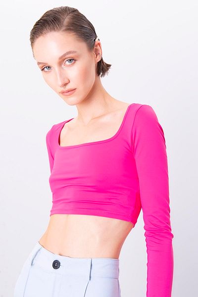 Quzu Square Collar Detailed Crop Bodysuit
