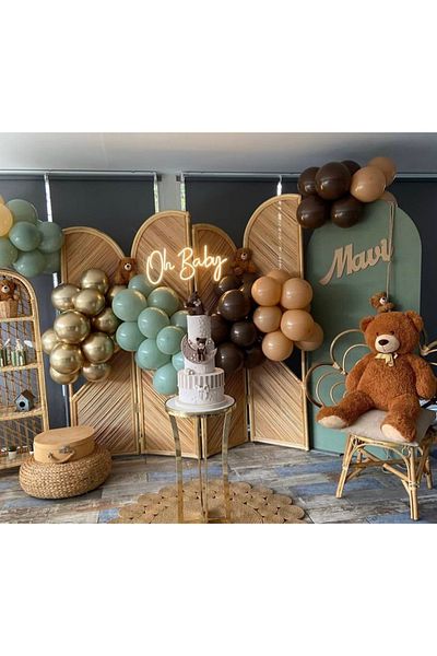 Çemrek Süs Parti Desert Sand Chocolate Brown Winter Green Gold Balloon Chain Set 100 Balloon and Chain