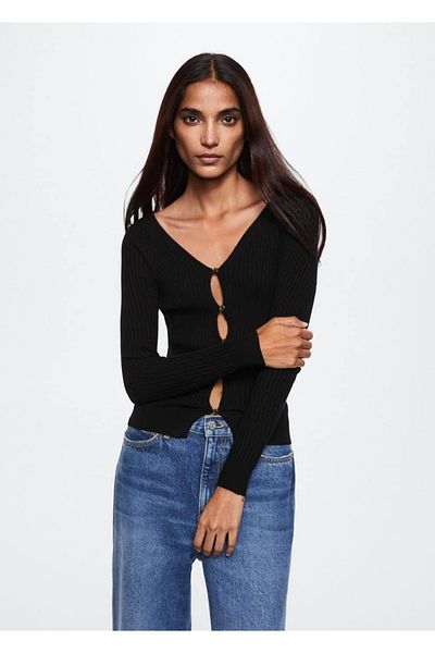 MANGO Woman Buttoned Ribbed Cardigan