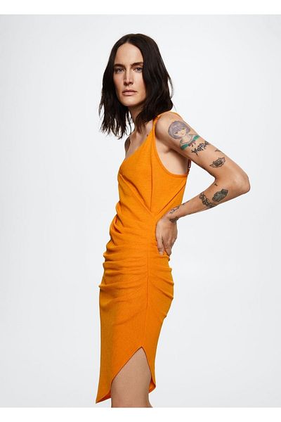 MANGO Woman Sukienka z falbaną i szczegółami