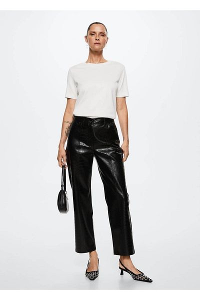 MANGO Woman Pantaloni din piele artificială cu model de crocodil