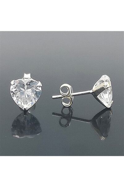 Begonia Accessories 925 Ayar Gümüş; Kalp Zirkon Tek Taş Unısex 1 Çift Küpe