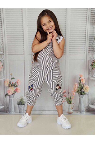 tunay moda Girl's White Design Salopet and Badi Combination