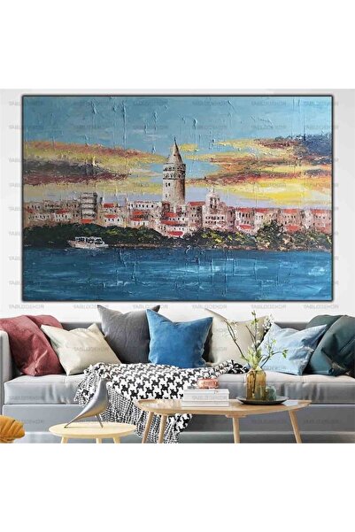 tablodekor Galata Kulesi Manzaralı Istanbul Tablosu Ve Deniz Orijinal Yağlı B...