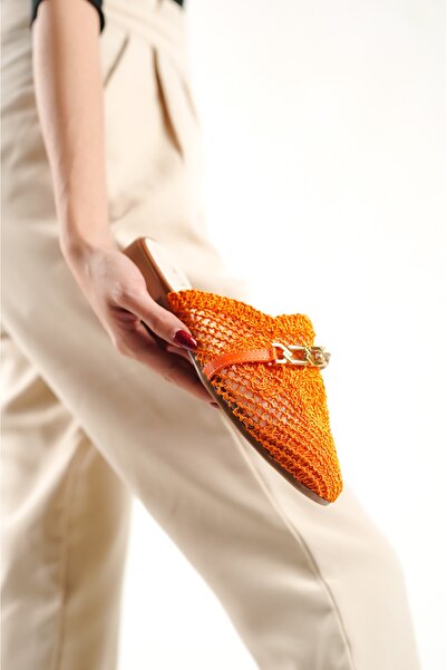 Artgoo Orange Ak Woman's Closed Front Straw Dowry Slippers