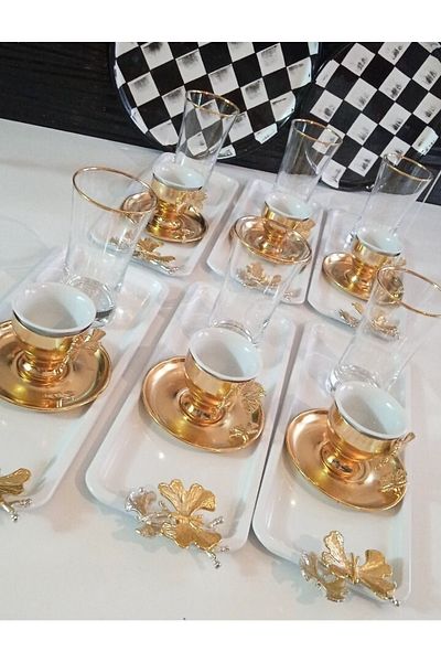 Elzemm store White Color 6 Piece Rectangular Presentation Tray Lux Presentation with Butterfly Accessory