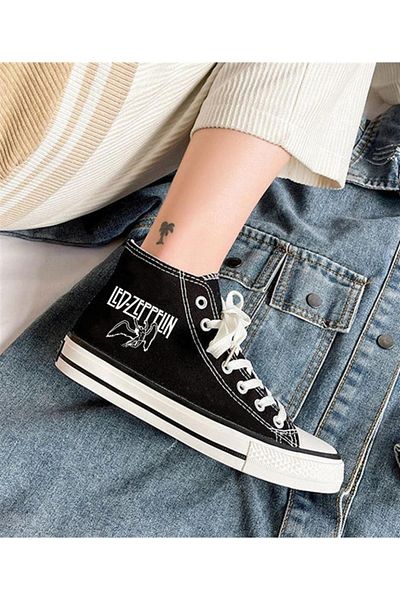 Touz Rock Series - Led Zeppelin Printed Black Canvas Shoes