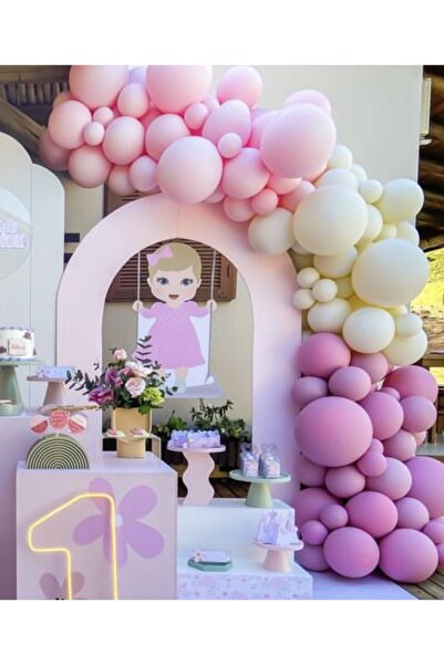 Çemrek Süs Parti Yaban Çileği Makaron Pembe Deniz Kumu Balon Zinciri Seti 100...