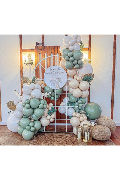 Çemrek Süs Parti Milky Brown Sea Sand Mold Green Balloon Chain Set 83 Balloon and Chain